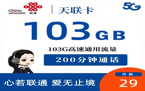 联通天联卡/王炸卡：29元103G/59元203G（重磅推荐）