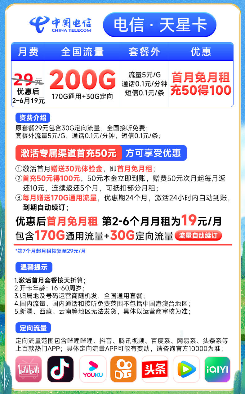 内蒙古星卡19元200G套餐详情图