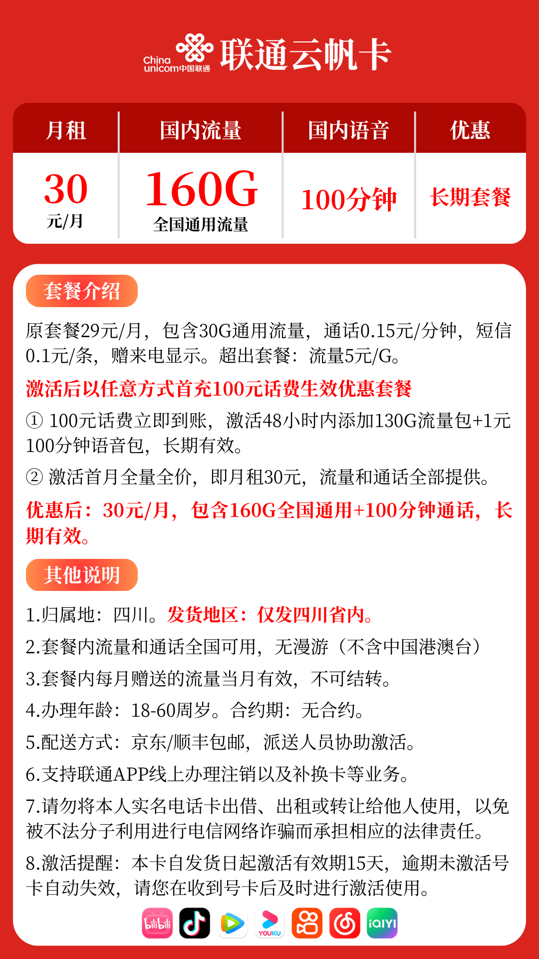联通云帆卡套餐详情图1